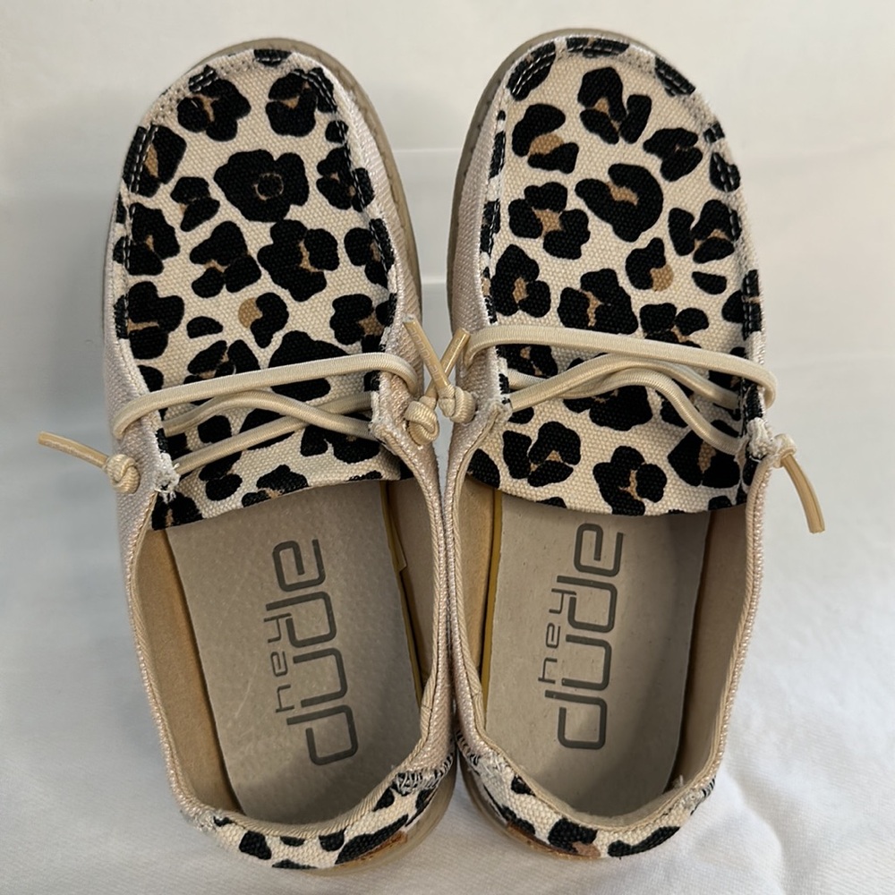 HeyDude Hey Dude Wendy Leopard Funk Leo Youth Y1 Y2 Kids Boat Shoes - Picture 6 of 7